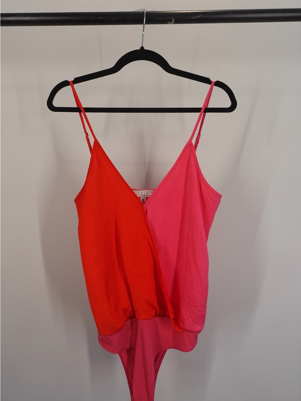 Fletch Hot Pink & Red Color Block Deep V Bodysuit